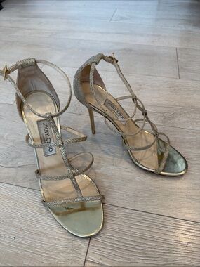 Jimmy Choo Gold Glitter Strappy Stiletto Sandals